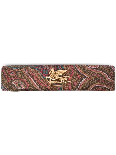 Etro Paisley-print Hair Clip In Brown