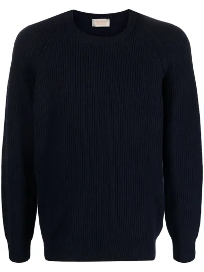 John Smedley Upson Ribbed-knit Crew-neck Jumper In Navy Blue