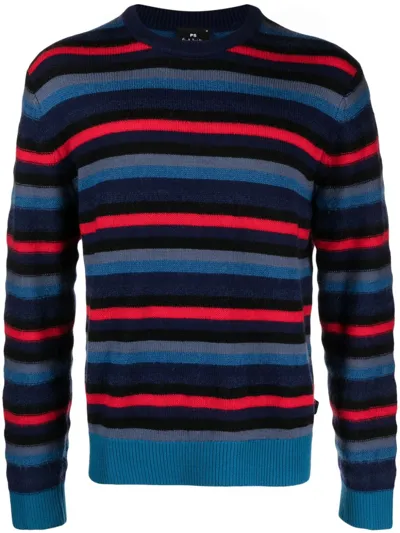 Ps By Paul Smith Crew-neck Stripe-pattern Jumper In Blue