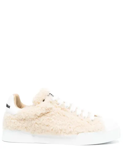 Dolce & Gabbana Portofino Leather Sneakers In White