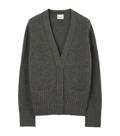 Burberry Ekd Wool Cashmere Cardigan In Dark Grey Melange