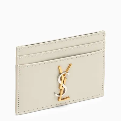 Saint Laurent Cassandre Cream Leather Card Holder Women In Yellow