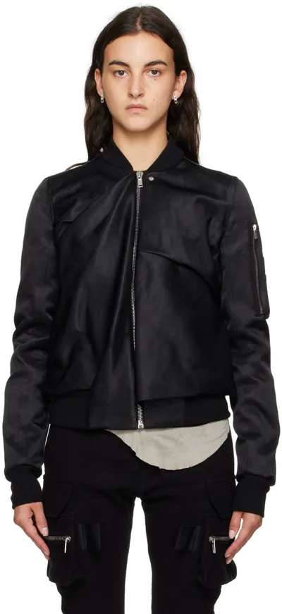 Rick Owens Black Ripple Flight Bomber Jacket