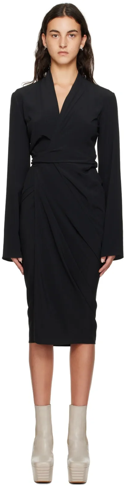 Rick Owens Black Cocoon Midi Dress In 09 Black