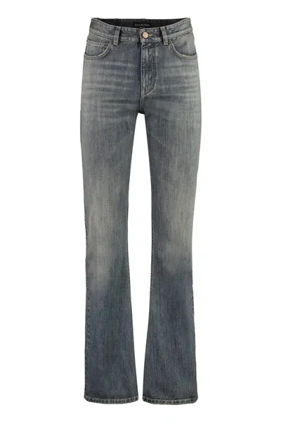 Balenciaga Distressed Bootcut Jeans In Blue