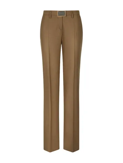 Dolce & Gabbana Gerade Hose Mit Logo-schild In Nude & Neutrals