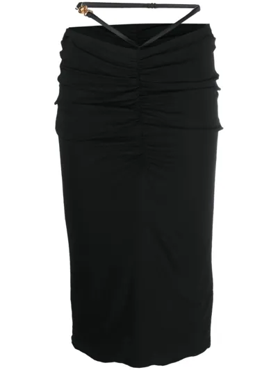 Versace Medusa-charm Belted Stretch-woven Midi Skirt In Black