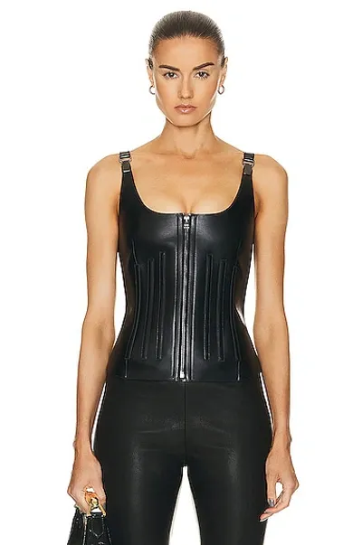 Tom Ford Leather Zipped Corset Top In Black