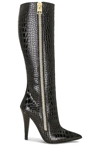 Tom Ford Croc Zip Knee High Boot 105 In Black