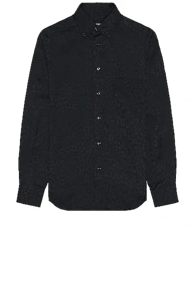 Tom Ford Leopard Jacquard Fluid Fit Leisure Shirt In Black