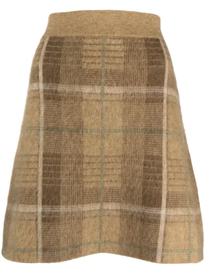 Polo Ralph Lauren Checked Intarsia-knit Skirt In Neutrals