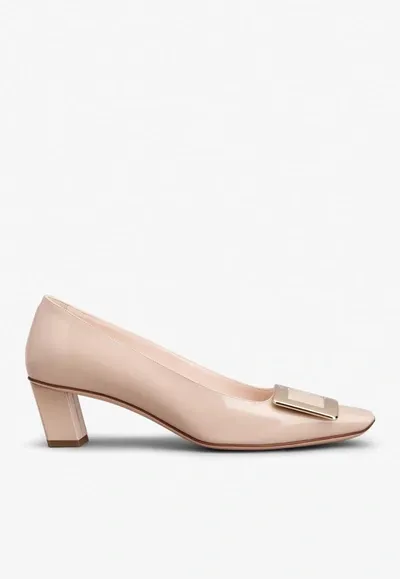 Roger Vivier Belle Vivier 45 Metal Buckle Pumps In Patent Leather In Blush