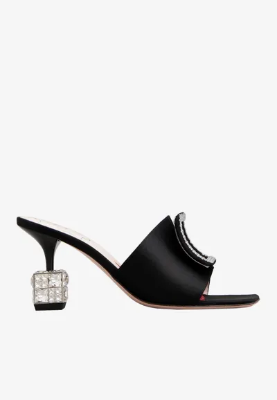 Roger Vivier Satin Cube Strass Mule 75 In Black