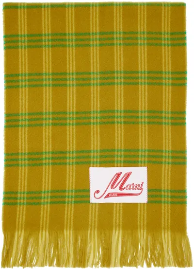 Marni Khaki Check Scarf In Chv38 Grass