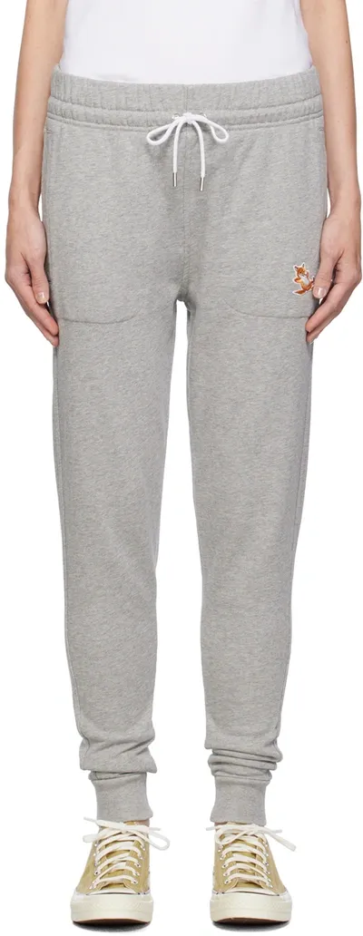 Maison Kitsuné Gray Chillax Fox Lounge Pants In Grey Melange