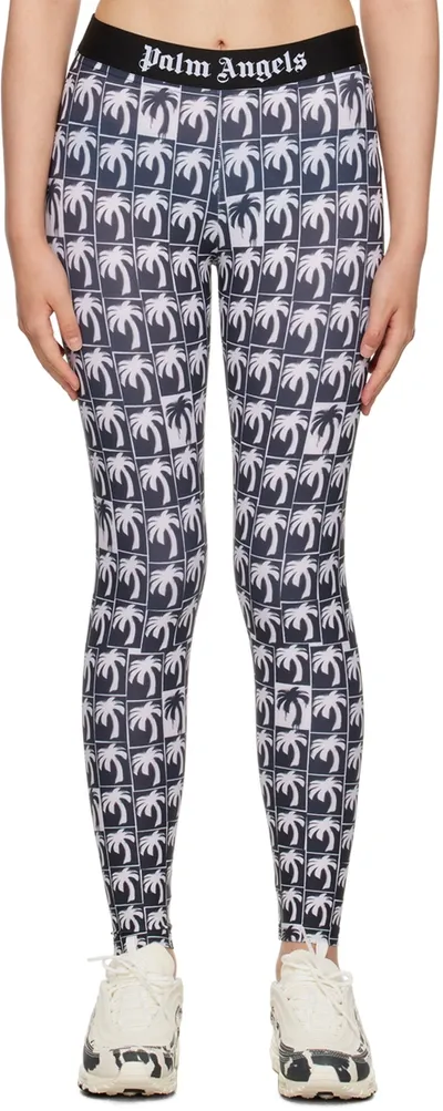 Palm Angels Black & White Printed Leggings In Black White