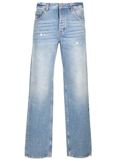 Saint Laurent Button Detailed Straight Leg Jeans In Blue