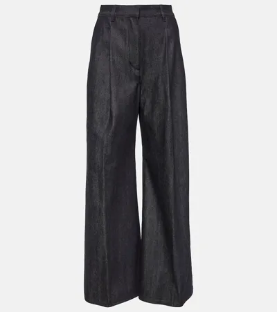 Loro Piana Raydel Cotton-cashmere Wide-leg Pants In W10u Blue Indaco