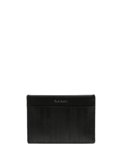 Paul Smith Shadow-stripe Leather Cardholder In Black