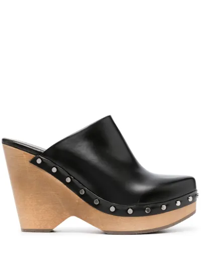 Isabel Marant 110mm Wedge-heel Leather Clogs In Black