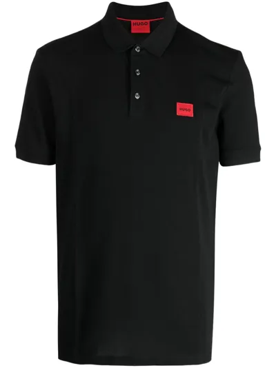 Hugo Logo-patch Cotton Polo Shirt In Black