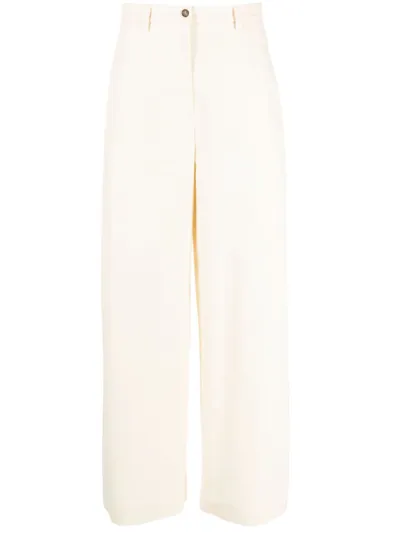 Rochas High-waisted Wide-leg Trousers In Neutrals