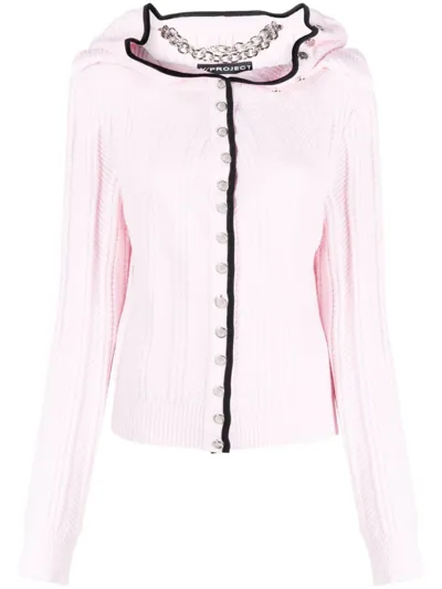 Y/project Ruffle Necklace Cardigan In Baby Pink,black