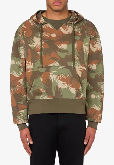 Moschino Camouflage-print Zip-up Hoodie In Green