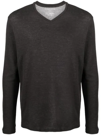 Majestic V-neck Fine-knit Jumper In Grey