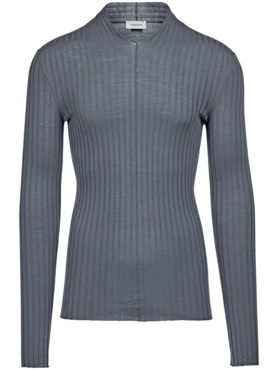 Ferragamo V-neck Ribbed-knit Jumper In Graphite