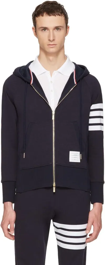 Thom Browne Navy Classic Loopback Stripe Zip-up Hoodie