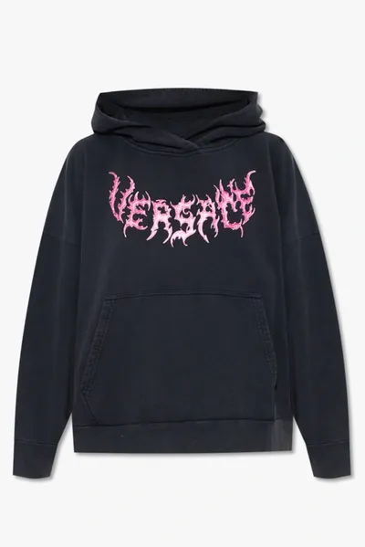 Versace Hooded Sweatshirt With Logo In Black