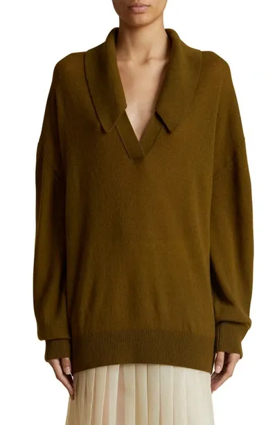 Khaite Elsia Open-collar Knitted Oversized Sweater In Green