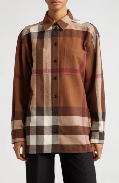 Burberry Check Wool Cotton Flannel Shirt In Brown