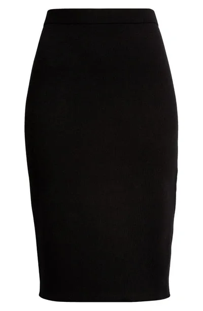 Saint Laurent Wool Blend Knit Pencil Skirt In Black