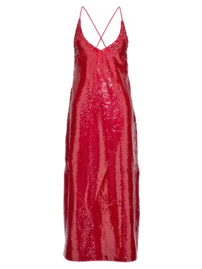 Ganni Sequin Strappy Maxi Dress In Love Potion