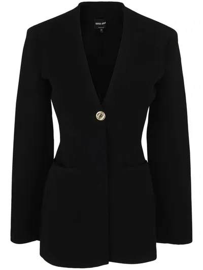 Giorgio Armani Collarless Single-breasted Viscose Jacket In Black