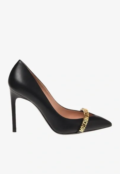 Moschino 100 Logo Pumps In Leather In Black