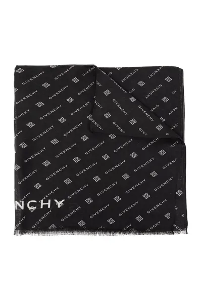 Givenchy Monogrammed Frayed Edge Scarf In Black