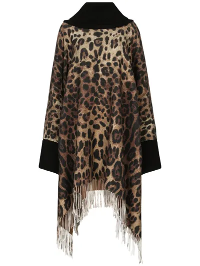 Dolce & Gabbana Leopard-print Fringed Poncho