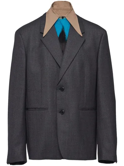 Prada Single-breasted Wool Jacket In Grey