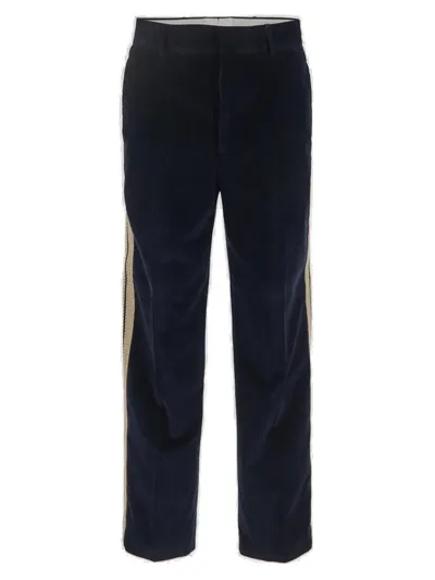 Palm Angels Side Stripe Detailed Corduroy Pants In Navyblueoffwhite