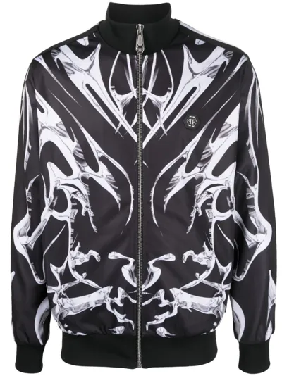 Philipp Plein Graphic-print Zip-up Jacket In Black