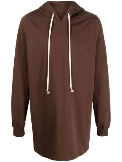 Rick Owens Drawstring Long Hoodie In Brown