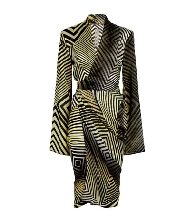 Rick Owens Printed Satin Midi Wrap Dress In Black