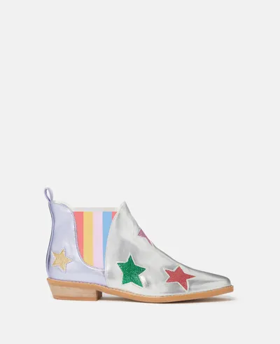 Stella Mccartney Metallic Stella Star Ankle Boots In Silver