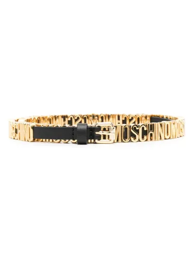 Moschino Logo-plaque Leather Belt In Black