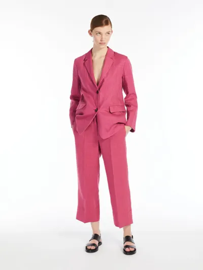 Max Mara Linen Cropped Trousers In Pink