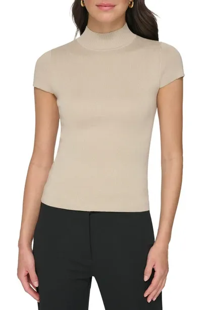 Dkny Cap Sleeve Mock Neck Sweater In Pebble