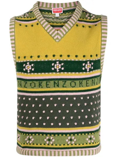 Kenzo Fair Isle Intarsia-knit Vest In Green